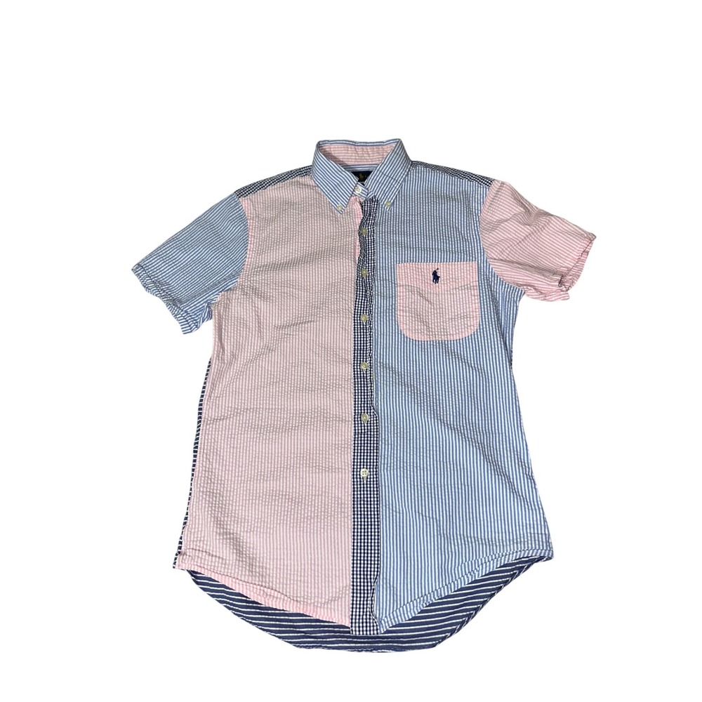 Polo by Ralph Lauren Pink and Blue Striped Short Sleeve Button-Down Shirt